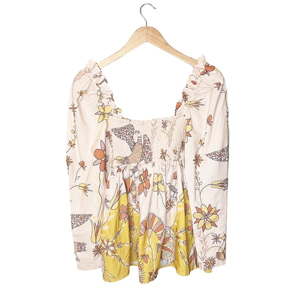 NWT Anthropologie Let Me Be Poplin Babydoll Long Sleeve Blouse Floral Bird - Picture 3 of 7